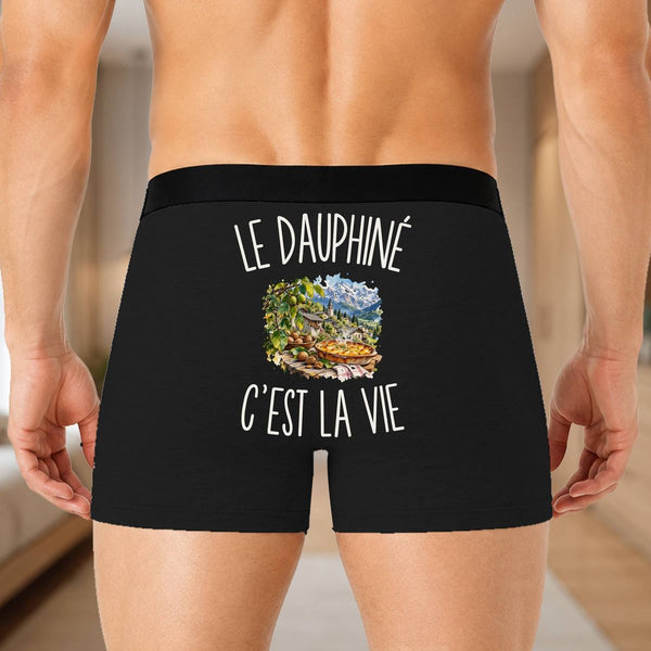 Boxer Homme Le Dauphiné c’est la vie – Impression au dos – Noir