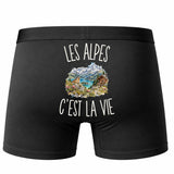 Boxer Homme Les Alpes c’est la vie – Impression au dos – Noir