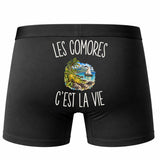 Boxer Homme Les Comores c’est la vie – Impression au dos – Noir