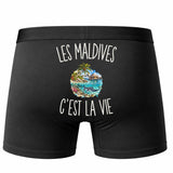 Boxer Homme Les Maldives c’est la vie – Impression au dos – Noir