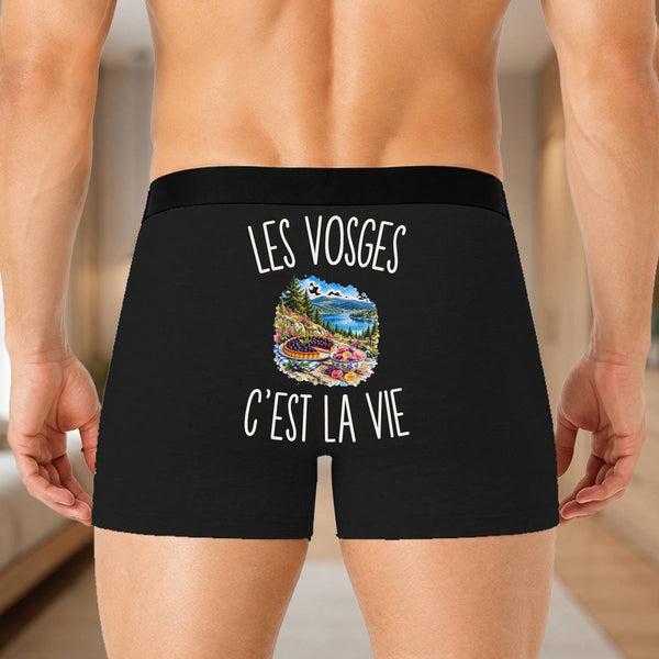 Boxer Homme Les Vosges c’est la vie – Impression au dos – Noir