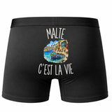 Boxer Homme Malte c’est la vie – Impression au dos – Noir