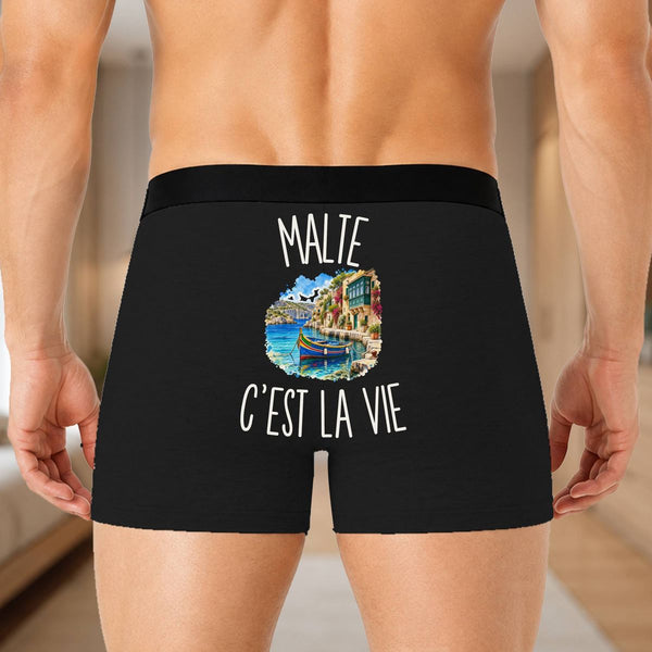 Boxer Homme Malte c’est la vie – Impression au dos – Noir