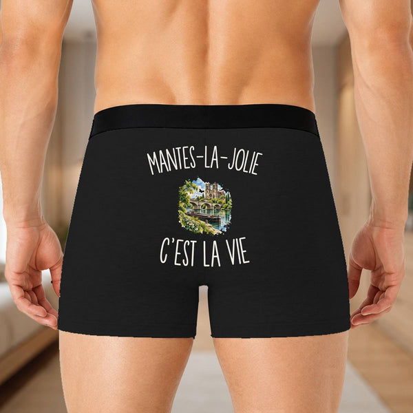 Boxer Homme Mantes-la-Jolie c’est la vie – Impression au dos – Noir