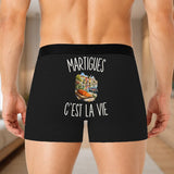 Boxer Homme Martigues c’est la vie – Impression au dos – Noir