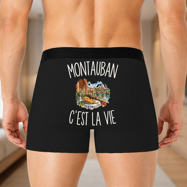 Boxer Homme Montauban c’est la vie – Impression au dos – Noir