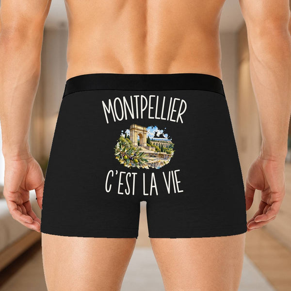 Boxer Homme Montpellier c’est la vie – Impression au dos – Noir