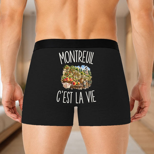 Boxer Homme Montreuil c’est la vie – Impression au dos – Noir