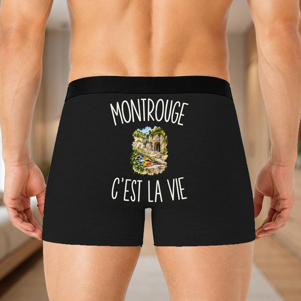 Boxer Homme Montrouge c’est la vie – Impression au dos – Noir