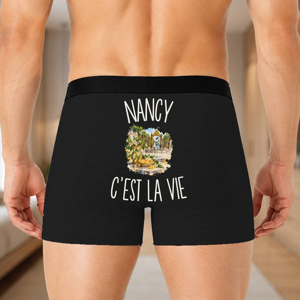 Boxer Homme Nancy c’est la vie – Impression au dos – Noir