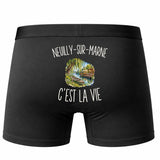 Boxer Homme Neuilly-sur-Marne c’est la vie – Impression au dos – Noir