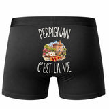 Boxer Homme Perpignan c’est la vie – Impression au dos – Noir