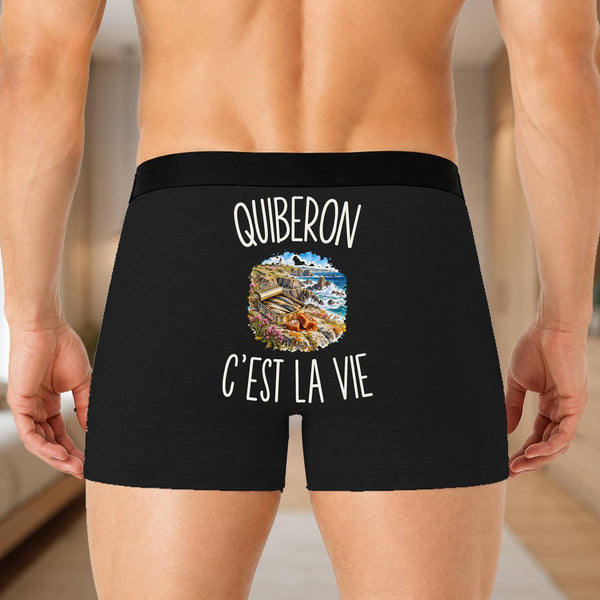 Boxer Homme Quiberon c’est la vie – Impression au dos – Noir