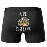 Boxer Homme Reims c’est la vie – Impression au dos – Noir