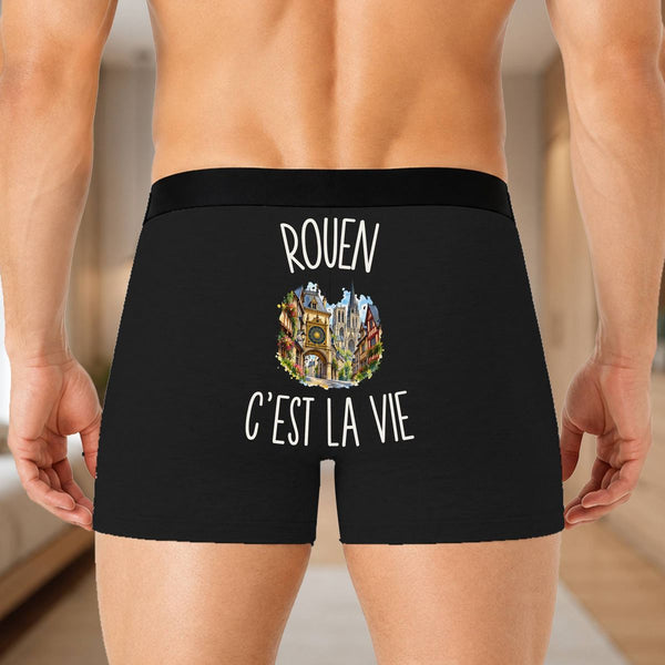 Boxer Homme Rouen c’est la vie – Impression au dos – Noir