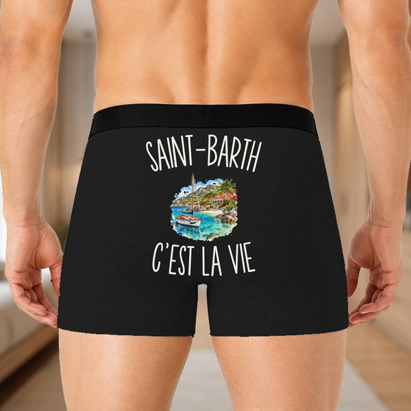 Boxer Homme Saint-Barth c’est la vie – Impression au dos – Noir