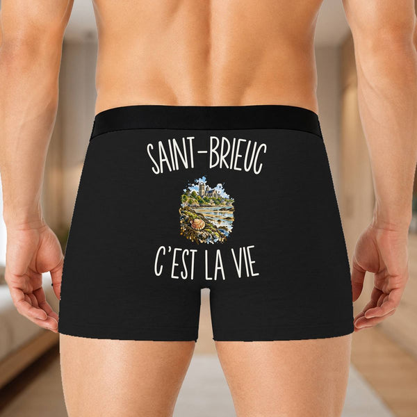 Boxer Homme Saint-Brieuc c’est la vie – Impression au dos – Noir