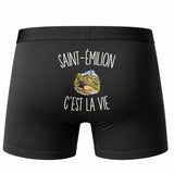 Boxer Homme Saint-Émilion c’est la vie – Impression au dos – Noir
