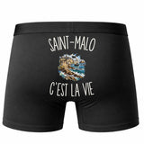 Boxer Homme Saint-Malo c’est la vie – Impression au dos – Noir