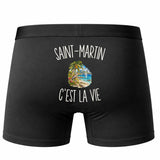 Boxer Homme Saint-Martin c’est la vie – Impression au dos – Noir