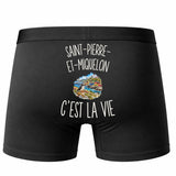 Boxer Homme Saint-Pierre-et-Miquelon c’est la vie – Impression au dos – Noir