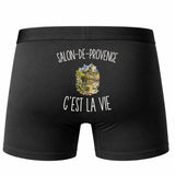 Boxer Homme Salon-de-Provence c’est la vie – Impression au dos – Noir
