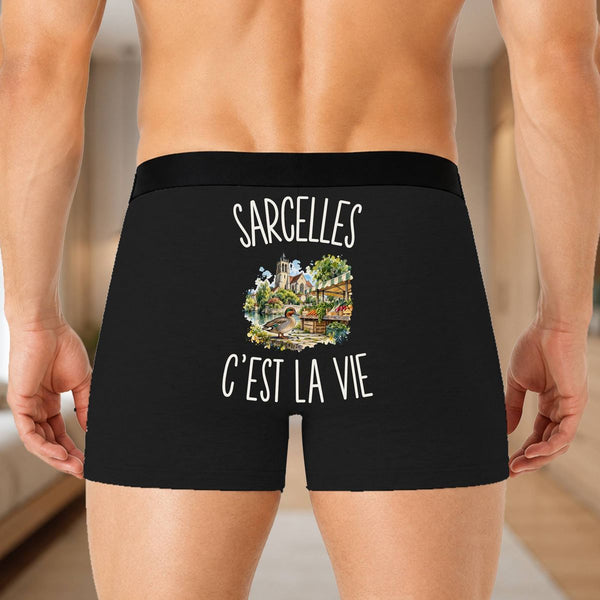 Boxer Homme Sarcelles c’est la vie – Impression au dos – Noir