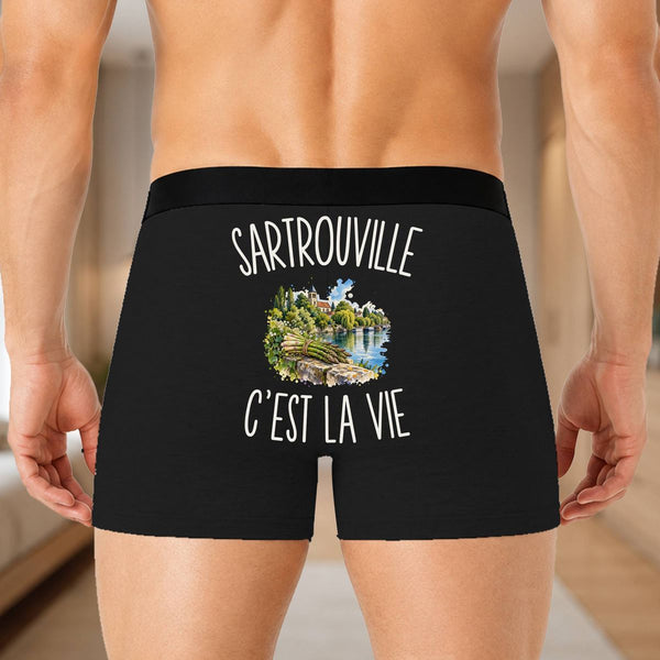 Boxer Homme Sartrouville c’est la vie – Impression au dos – Noir