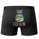 Boxer Homme Tahiti c’est la vie – Impression au dos – Noir