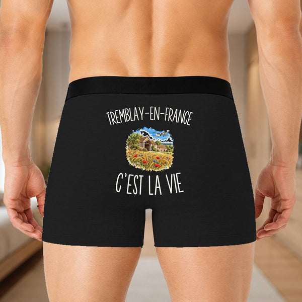 Boxer Homme Tremblay-en-France c’est la vie – Impression au dos – Noir