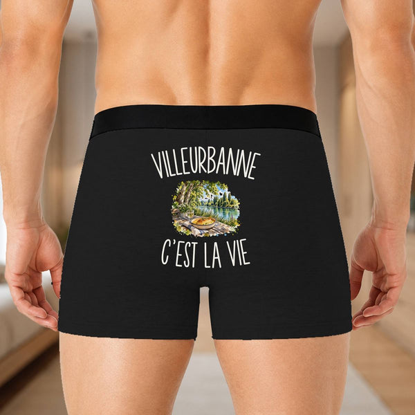 Boxer Homme Villeurbanne c’est la vie – Impression au dos – Noir