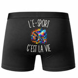 Boxer Homme L’E-Sport c’est la vie – Impression au dos – Noir