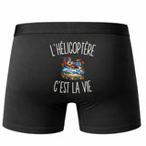 Boxer Homme L’Hélicoptère c’est la vie – Impression au dos – Noir