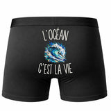Boxer Homme L’Océan c’est la vie – Impression au dos – Noir