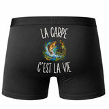 Boxer Homme La Carpe c’est la vie – Impression au dos – Noir