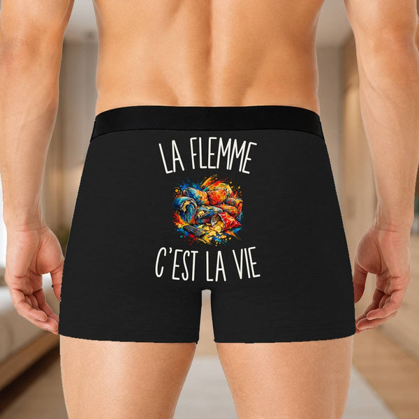 Boxer Homme La Flemme c’est la vie – Impression au dos – Noir