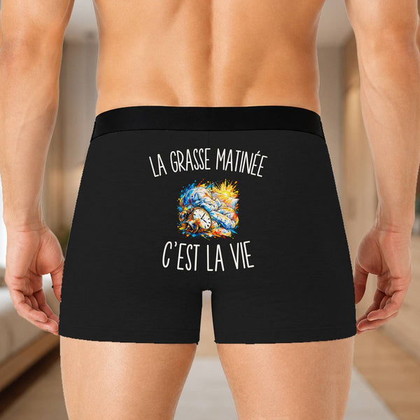 Boxer Homme La Grasse Matinée c’est la vie – Impression au dos – Noir