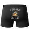 Boxer Homme Le Beach-Volley c’est la vie – Impression au dos – Noir