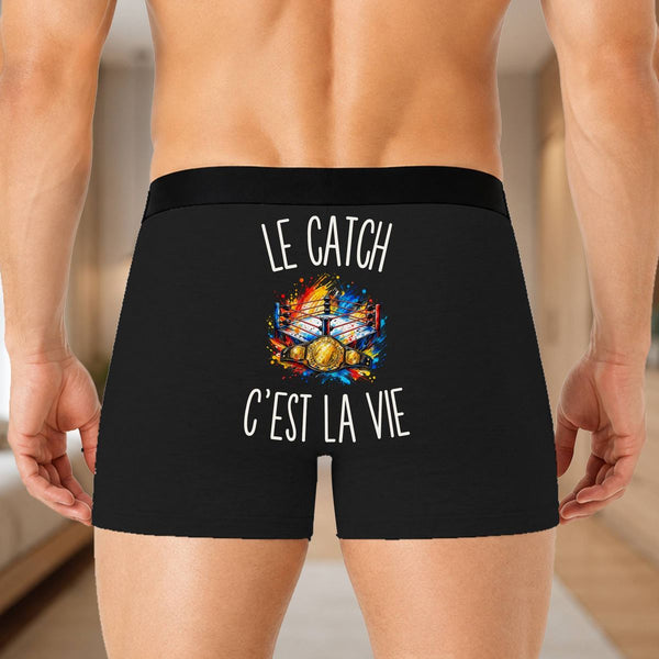 Boxer Homme Le Catch c’est la vie – Impression au dos – Noir