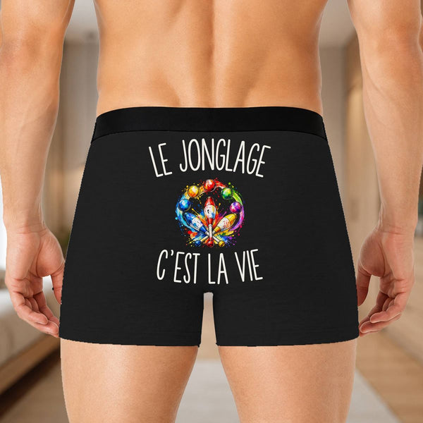 Boxer Homme Le Jonglage c’est la vie – Impression au dos – Noir