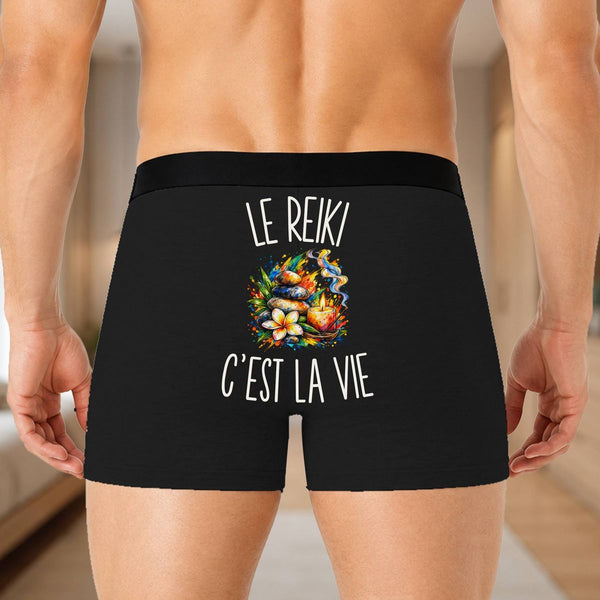 Boxer Homme Le Reiki c’est la vie – Impression au dos – Noir