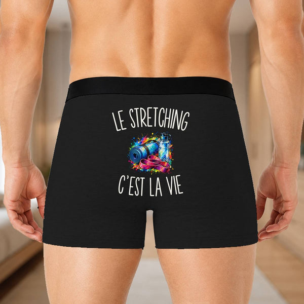 Boxer Homme Le Stretching c’est la vie – Impression au dos – Noir