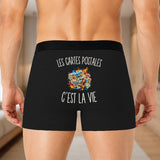 Boxer Homme Les Cartes Postales c’est la vie – Impression au dos – Noir