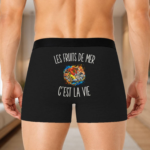 Boxer Homme Les Fruits de Mer c’est la vie – Impression au dos – Noir
