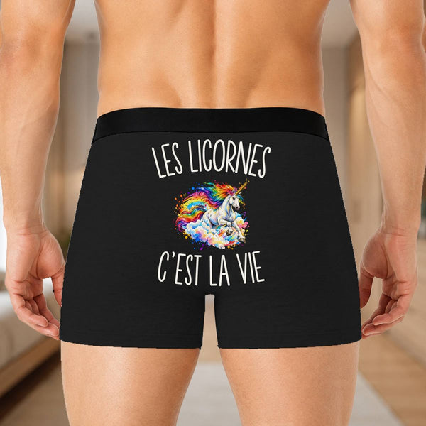 Boxer Homme Les Licornes c’est la vie – Impression au dos – Noir