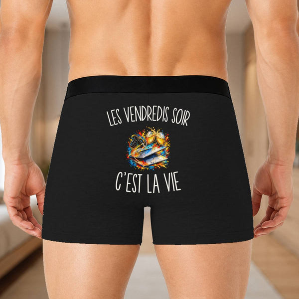 Boxer Homme Les Vendredis Soir c’est la vie – Impression au dos – Noir