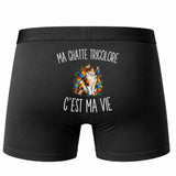 Boxer Homme Ma Chatte Tricolore c’est ma vie – Impression au dos – Noir