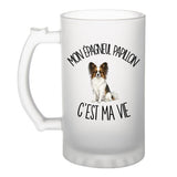 Verre à Bière Mon Épagneul Papillon c'est ma vie