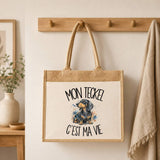 Sac Cabas Jute avec Poche Mon Teckel c'est ma vie