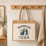 Sac Cabas Jute avec Poche Mon Bearded Collie c'est ma vie